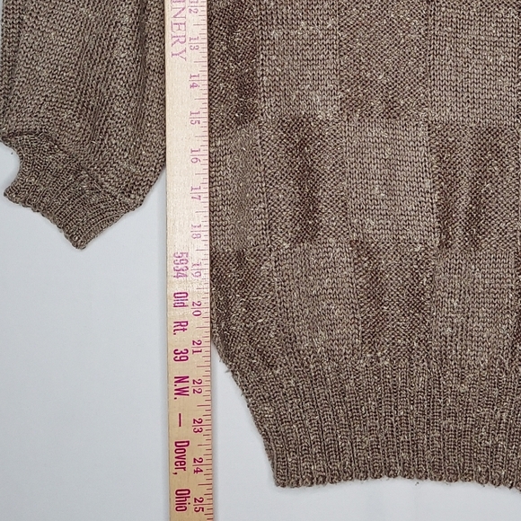 KnitMakers Vtg‎ Half Sleeve Sweater Small Square Neck Block Plaid Textured 60s - Picture 7 of 12